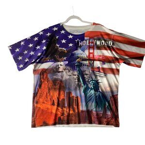 Cotton Traders Sport Americana Patriotic T-Shirt Men XXL Mount Rushmore Eagle